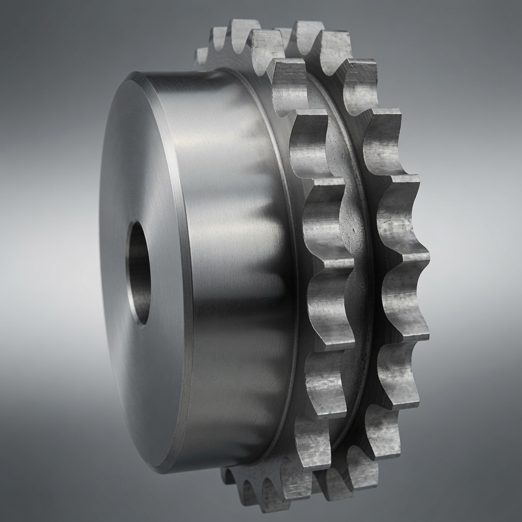 Stainless steel chain sprocket hub and bore detail — split design variant for confined installation
