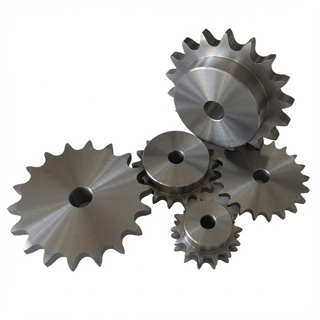 European standard stainless steel sprocket showing tooth form and hub
